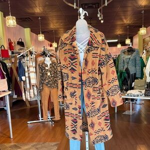 Tribal Patterned Tan Teddy Jacket